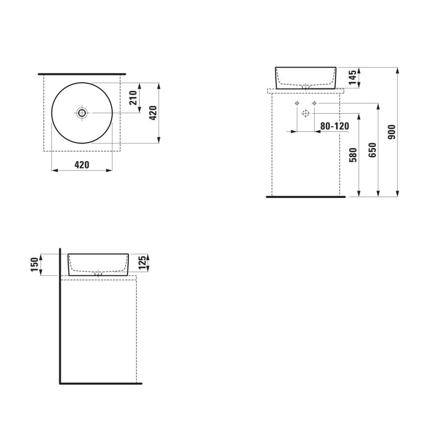 Laufen Savoy White umivaonik (lavabo) 42x42x15 nadgradni ovalni bez preliva  8.1294.2.000.112.1