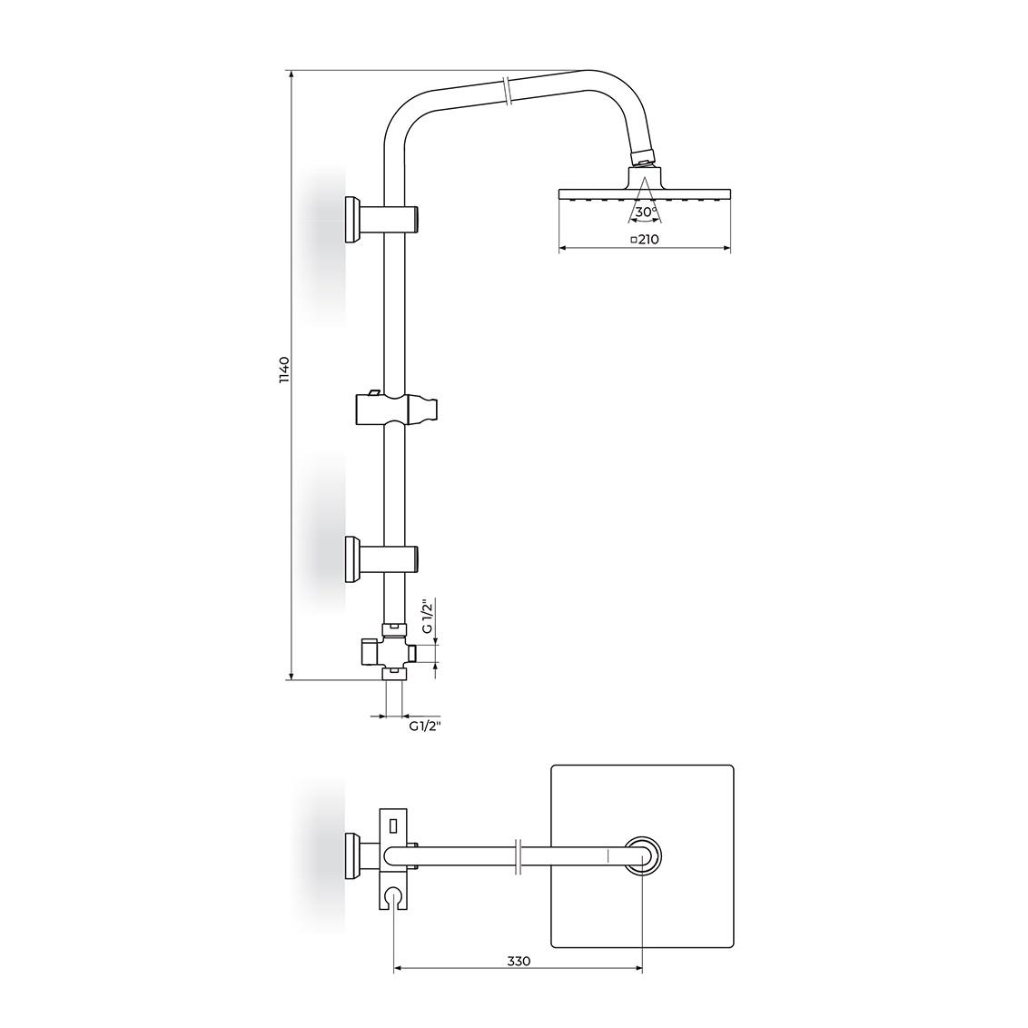 Rosan Dark 210 Matt Black nadglavni i ručni četvrtasti usponski tuš set sa prebacivačem PUTKDARQ