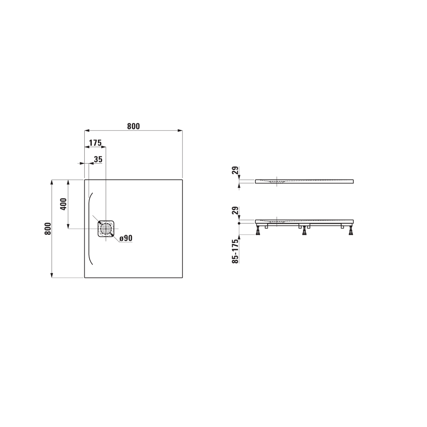 Laufen Pro Marbond White tuš kada 80x80 ugradna ili nadgradna visine 29mm sa poklopcem sifona 2.1095.0.000.000.1