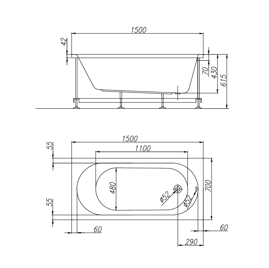 Kolpa San Tamia White 150x70x43 kada za kupanje četvrtasta ugaona ugradna od sanitarnog akrila sa odlivom i prelivom Ø52mm 755310