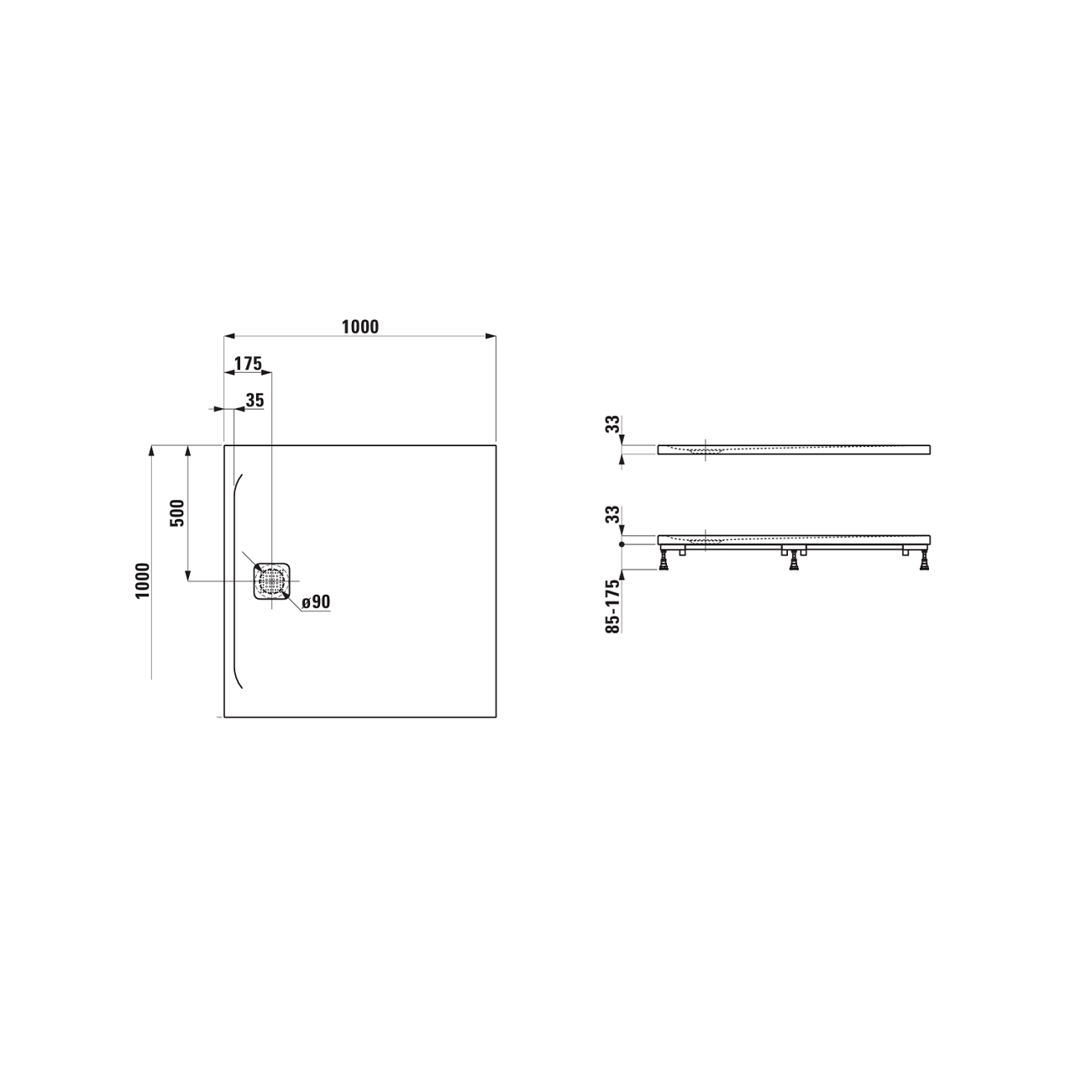 Laufen Pro Marbond White tuš kada 100x100 ugradna ili nadgradna visine 33mm sa poklopcem sifona 2.1195.2.000.000.1