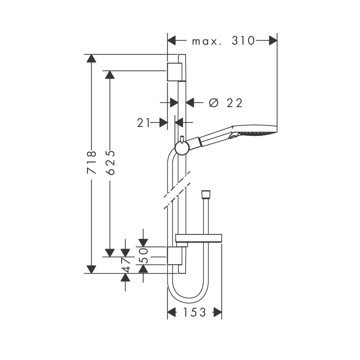 Hansgrohe Raindance Select S 120 Chrome tuš set: ručni tuš sa 3 mlaza, Isiflex 1600 crevo za tuš i usponska šipka sa kliznim držačem i policom 26630000