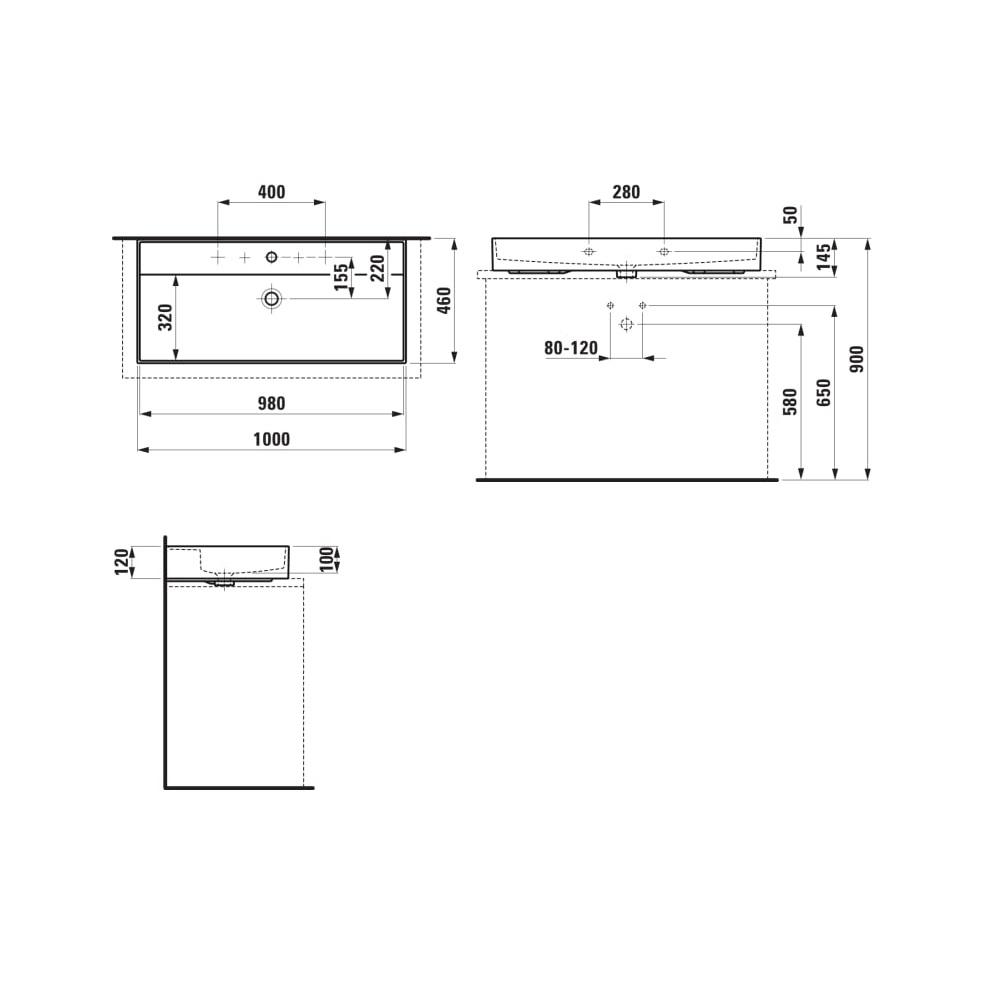 Laufen Kartell White umivaonik (lavabo) 100x46x12 konzolni i nadgradni sa rupom za bateriju i prelivom 8.1633.7.000.104.1