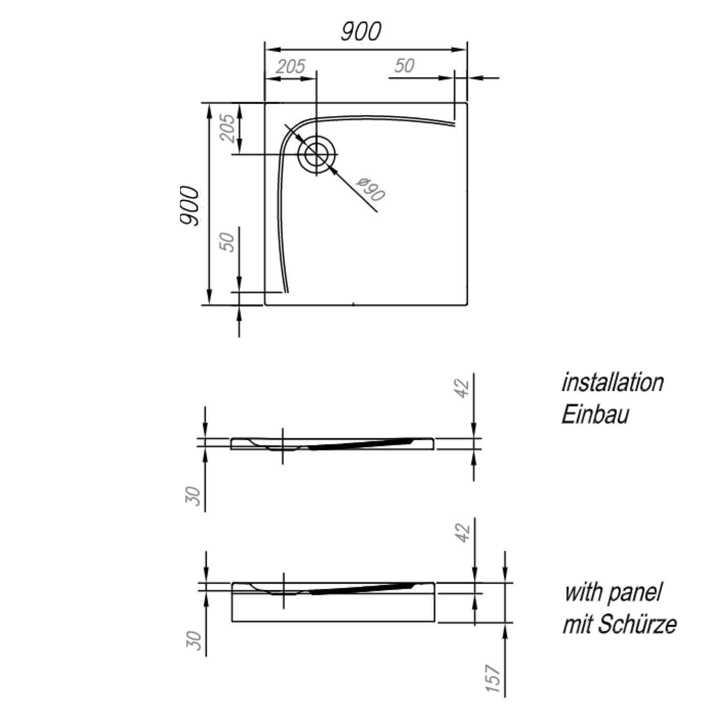 Kolpa San Evelin Tray Q White 90x90x15.7 tuš kada četvrtasta ugradna od sanitarnog akrila sa oblogom i postoljem sa odlivom Ø90mm 593040