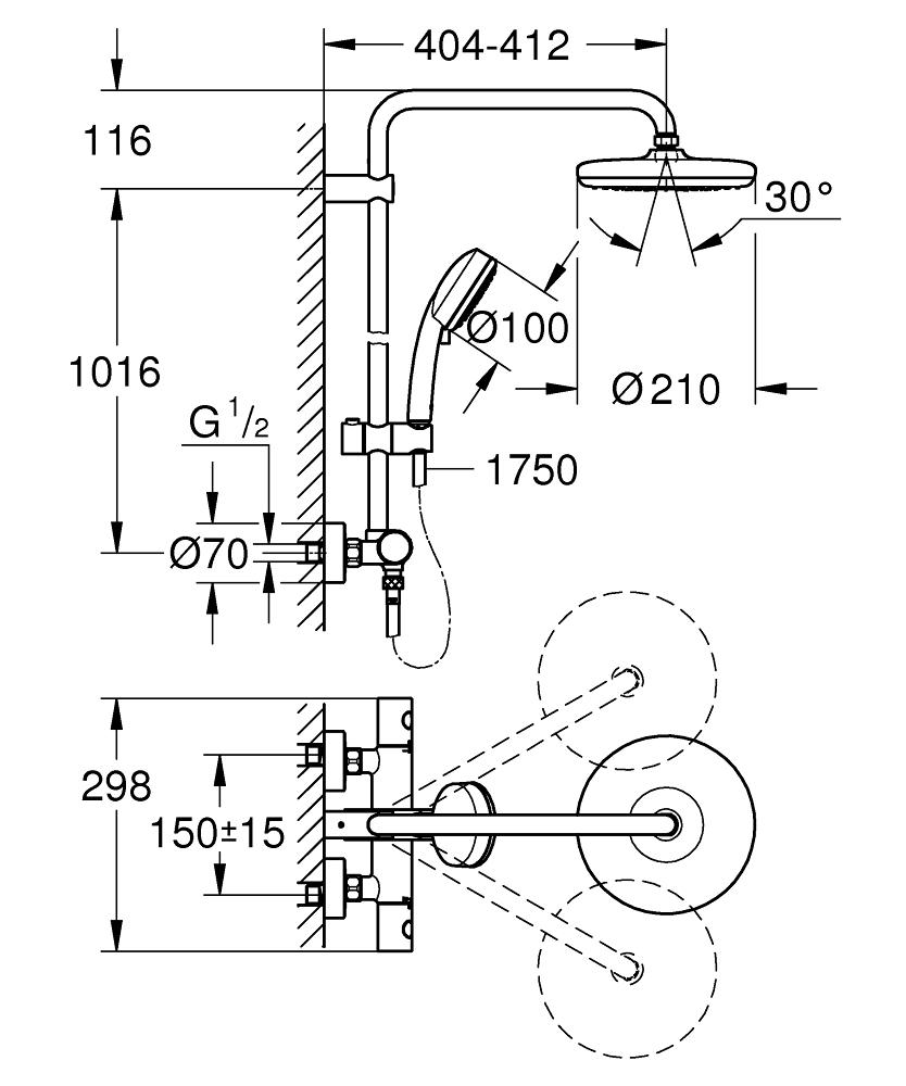 Grohe Tempesta Cosmopolitan System 210 Chrome kompletni tuš sistem usponski sa termostatstkim mešačem i okruglim nadglavnim tušem 27922001