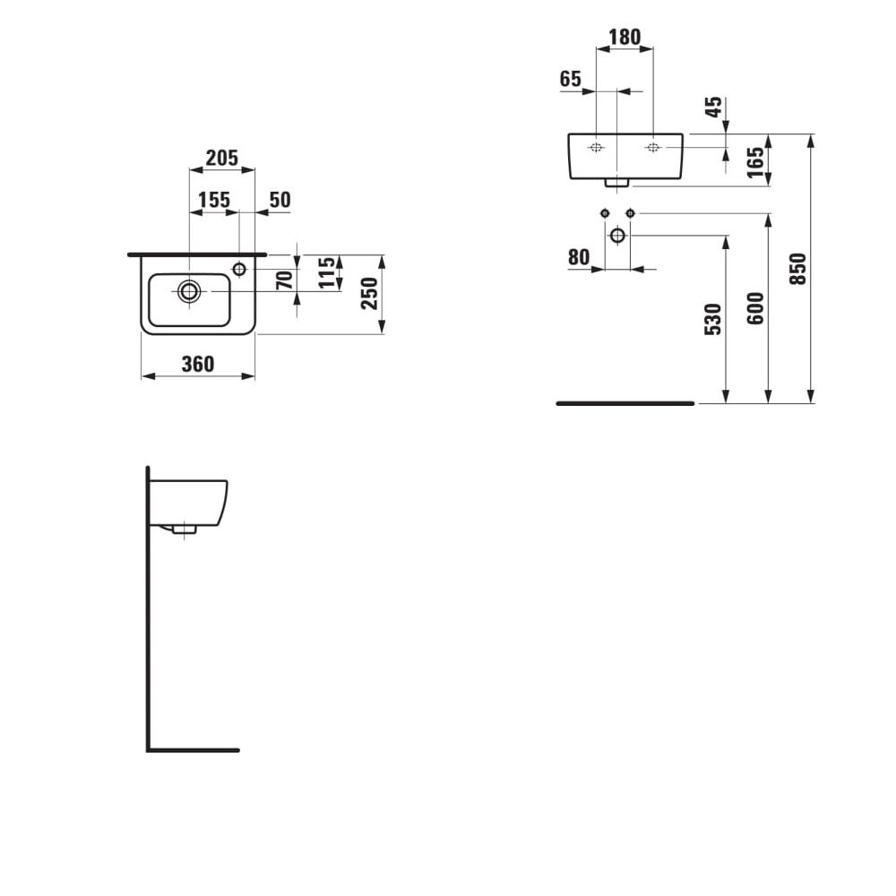 Laufen Pro A White umivaonik (lavabo) 36X25x16,5 konzolni sa prelivom 8.1695.5.000.106.1