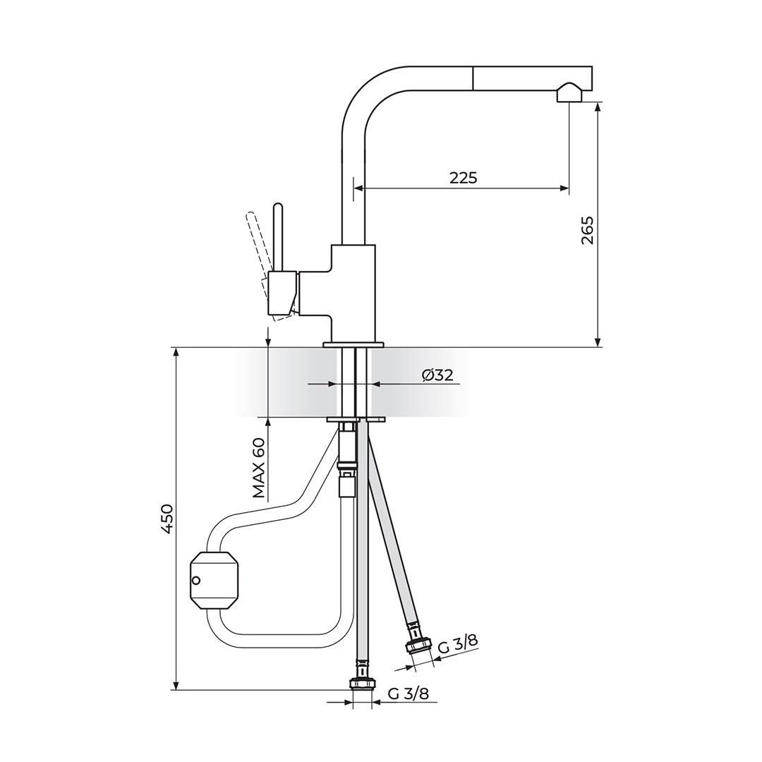 Rosan Zerro 265 Chrome baterija (slavina) za sudoperu sa izvlačnim tušem JZ38601