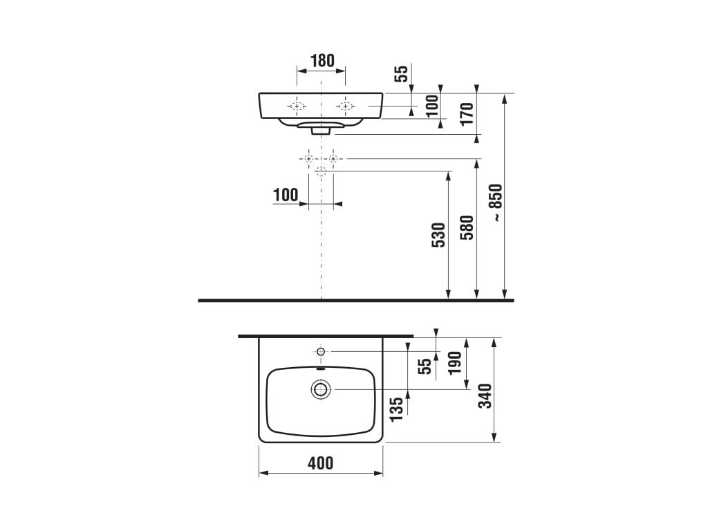 Jika Lyra Plus White umivaonik (lavabo) 40x34x17 konzolni sa rupom za bateriju i sa prelivom 8.1538.0.000.104.1