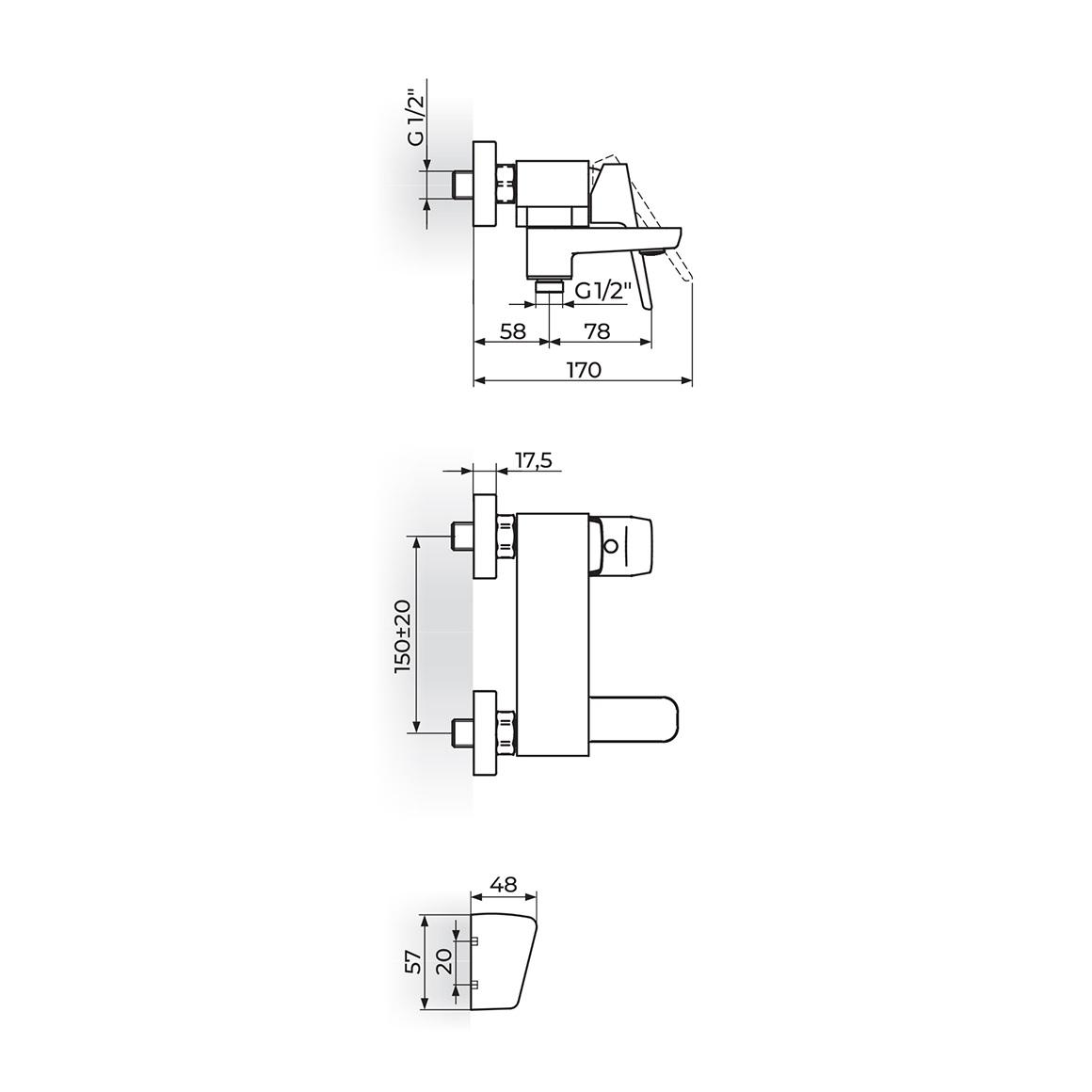 Rosan Stolz Chrome baterija (slavina) za tuš sa izlivom izvlačećim i ručnim tuš setom 137401