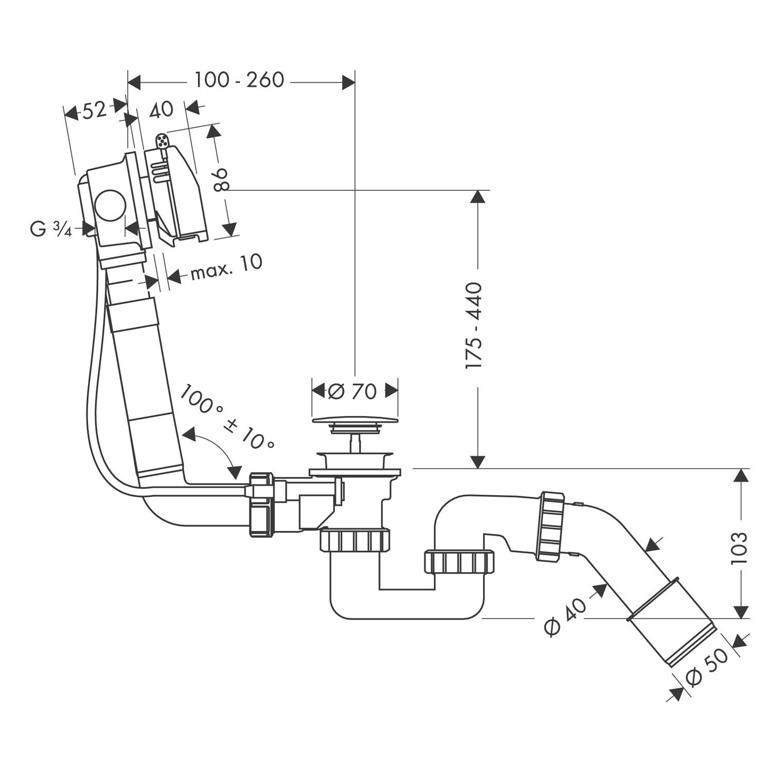 Hansgrohe Exafill Chrome sifon za kadu sa odlivnom i prelivnom garniturom i punjačem kade 58123000