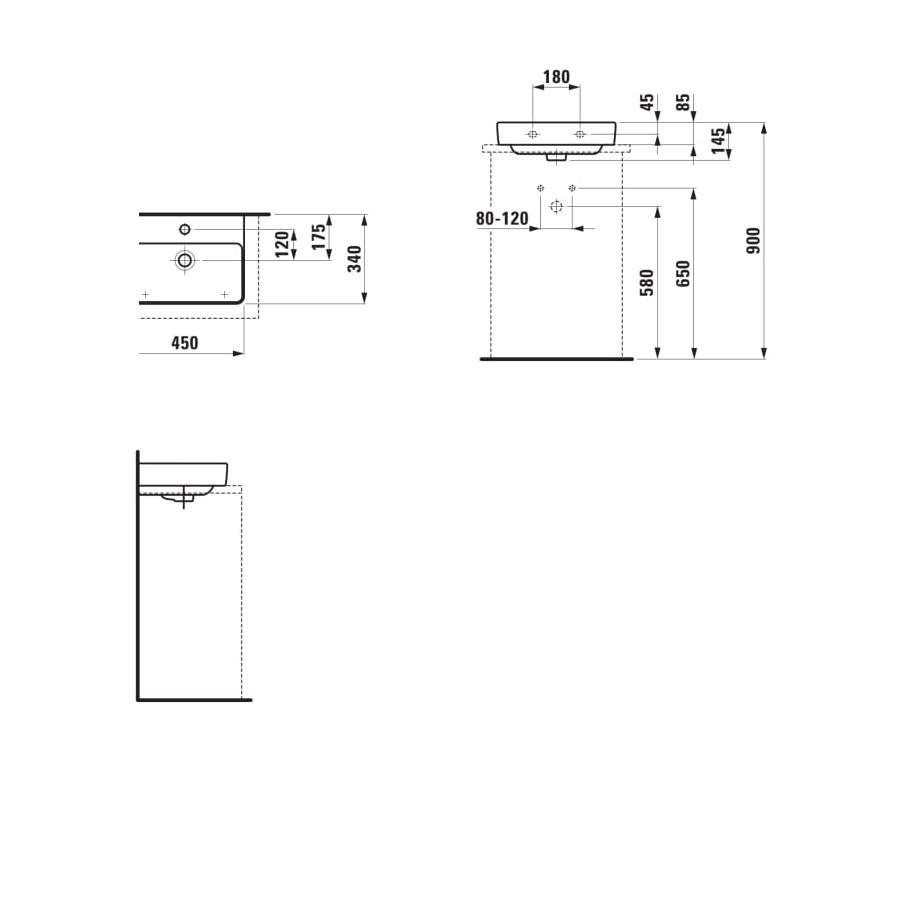 Laufen Pro S White umivaonik (lavabo)  45X34x8,5 konzolni sa prelivom 8.1696.1.000.104.1
