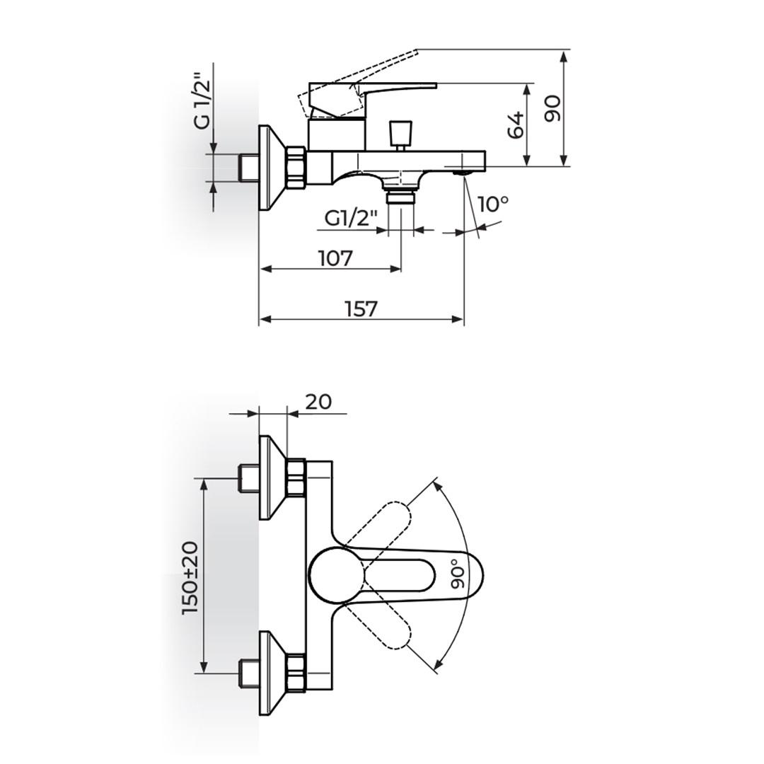 Rosan Blau Chrome baterija (slavina) za tuš sa izlivom B133100