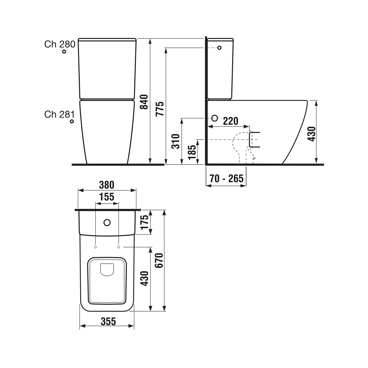 Jika Cubito Pure White vodokotlić za monoblok 38x17,5x41 sa dovodom vode bočno 8.2842.2.000.280.1