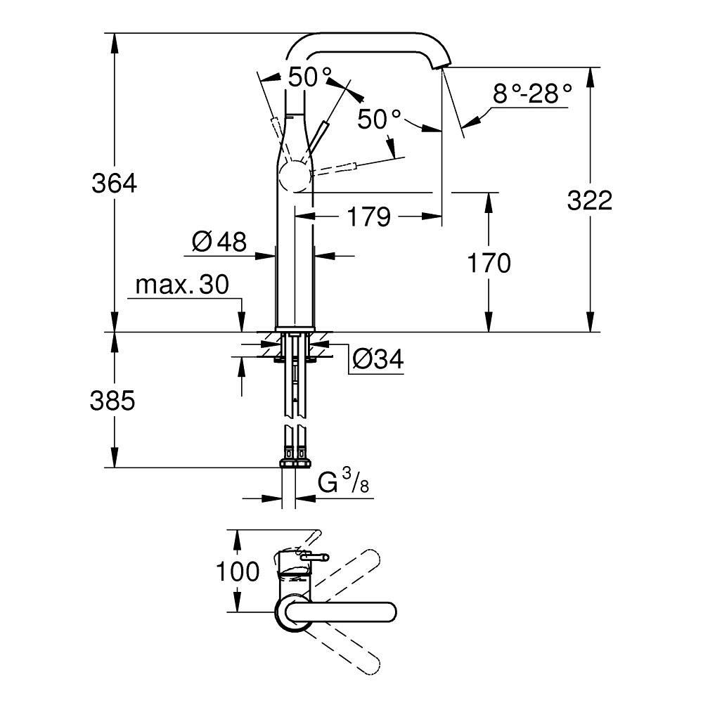 Grohe Essence 320 Phantom Black baterija (slavina) za umivaonik 24170KF1