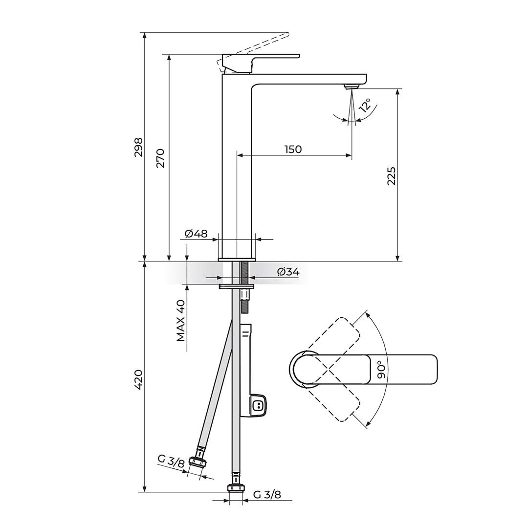Rosan S2 225 Black baterija (slavina) za umivaonik 230109B