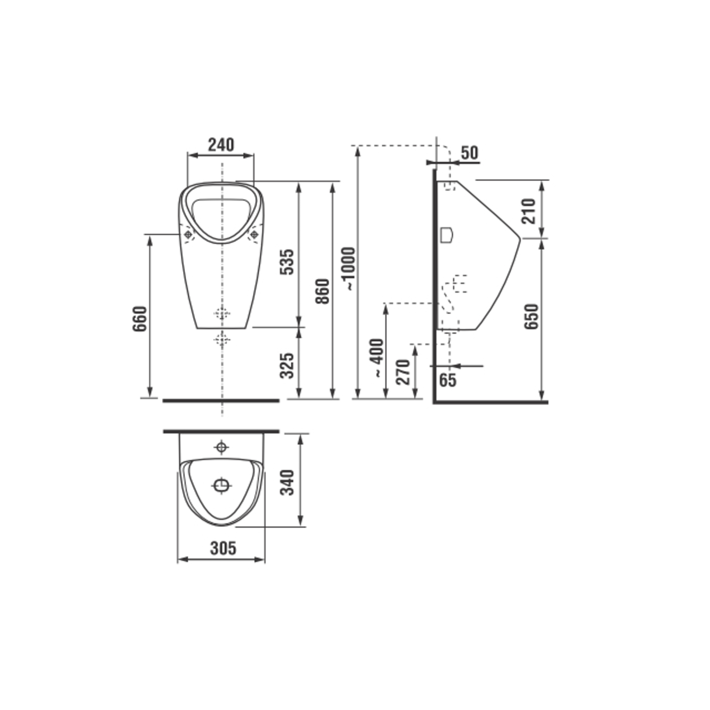 Jika Golem White pisoar 30,5x34x53,5 sa vidljivim dovodom, skrivenim odvodom i vidljivim kačenjem 8.4306.1.000.000.1