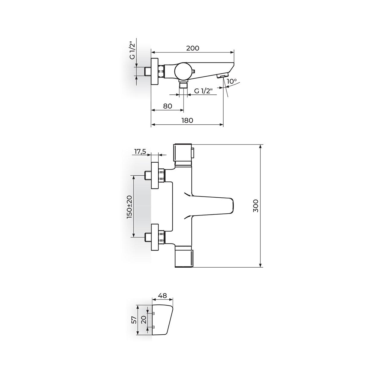 Rosan Stolz Thermo Chrome baterija (slavina) za tuš termostatska sa izlivom i ručnim tuš setom - gratis 1T33101