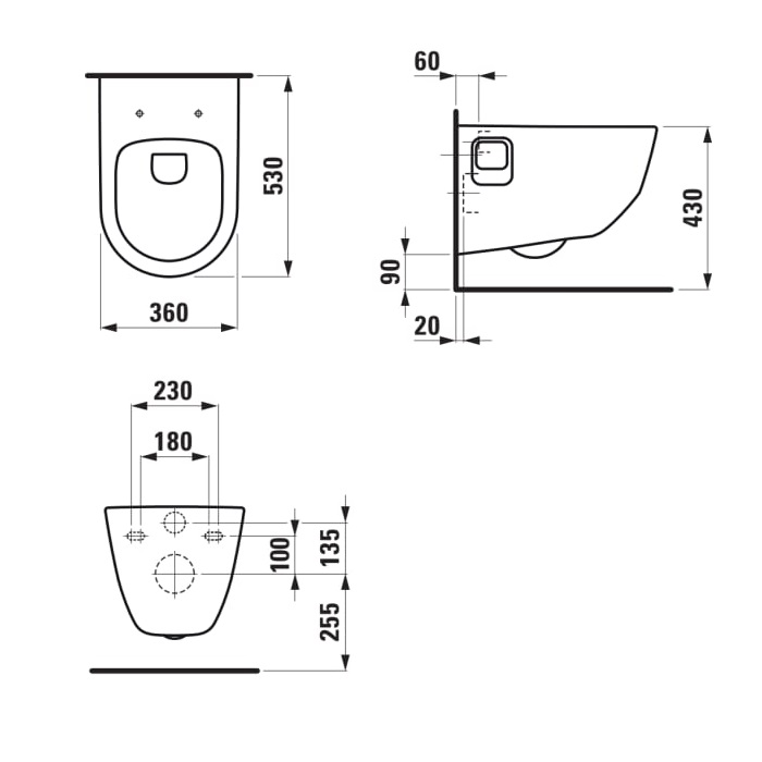 Laufen Pro White Rimless WC šolja konzolna sa vidljivim kačenjem 36x53x34 8.2096.4.000.000.1