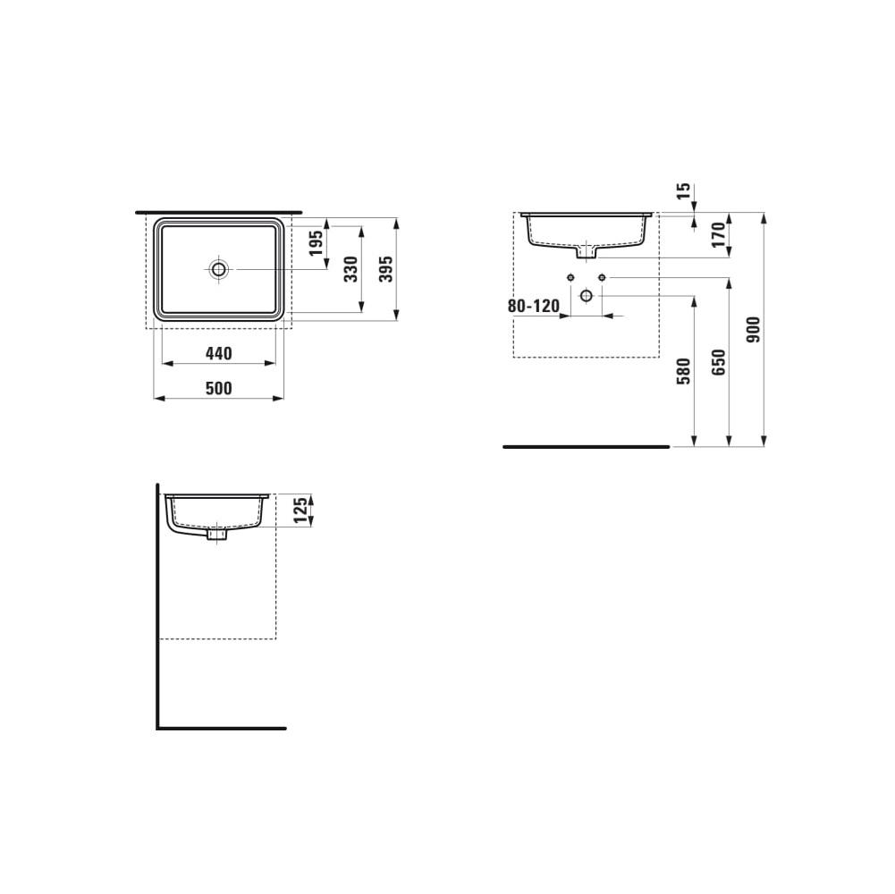 Laufen Savoy White umivaonik (lavabo) 50x39,5x12,5 podgradni četvrtasti sa prelivom 8.1894.7.000.109.1