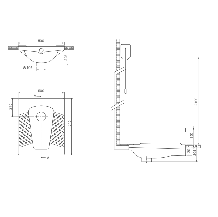 Turkuaz CeraStyle White čučavac 50x61,5 horizontalni dovod vertikalni odvod 4500