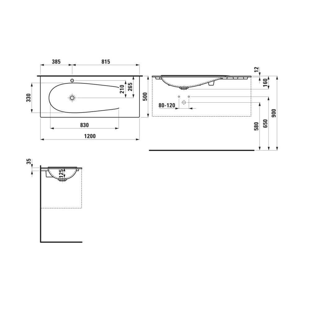 Laufen Il Bagno Alessi Caffè Matt Slim umivaonik (lavabo) 120x50x16 konzolni i nadrgradni sa rupom za bateriju, desnim zaravnjenjem i keramickim odlivnim ventilom sifona nezatvorivim 8.1797.9.188.104.1