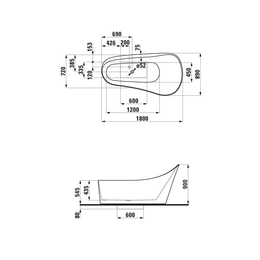 Laufen Palomba White kada 180x89x54,5-90 samostojeća sa prelivom 2.4580.2.000.000.1