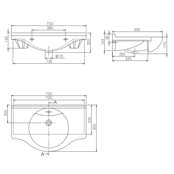 Turkuaz CeraStyle Nil White umivaonik (lavabo) 75,5x50x5 konzolni sa rupom za bateriju i prelivom 66400U