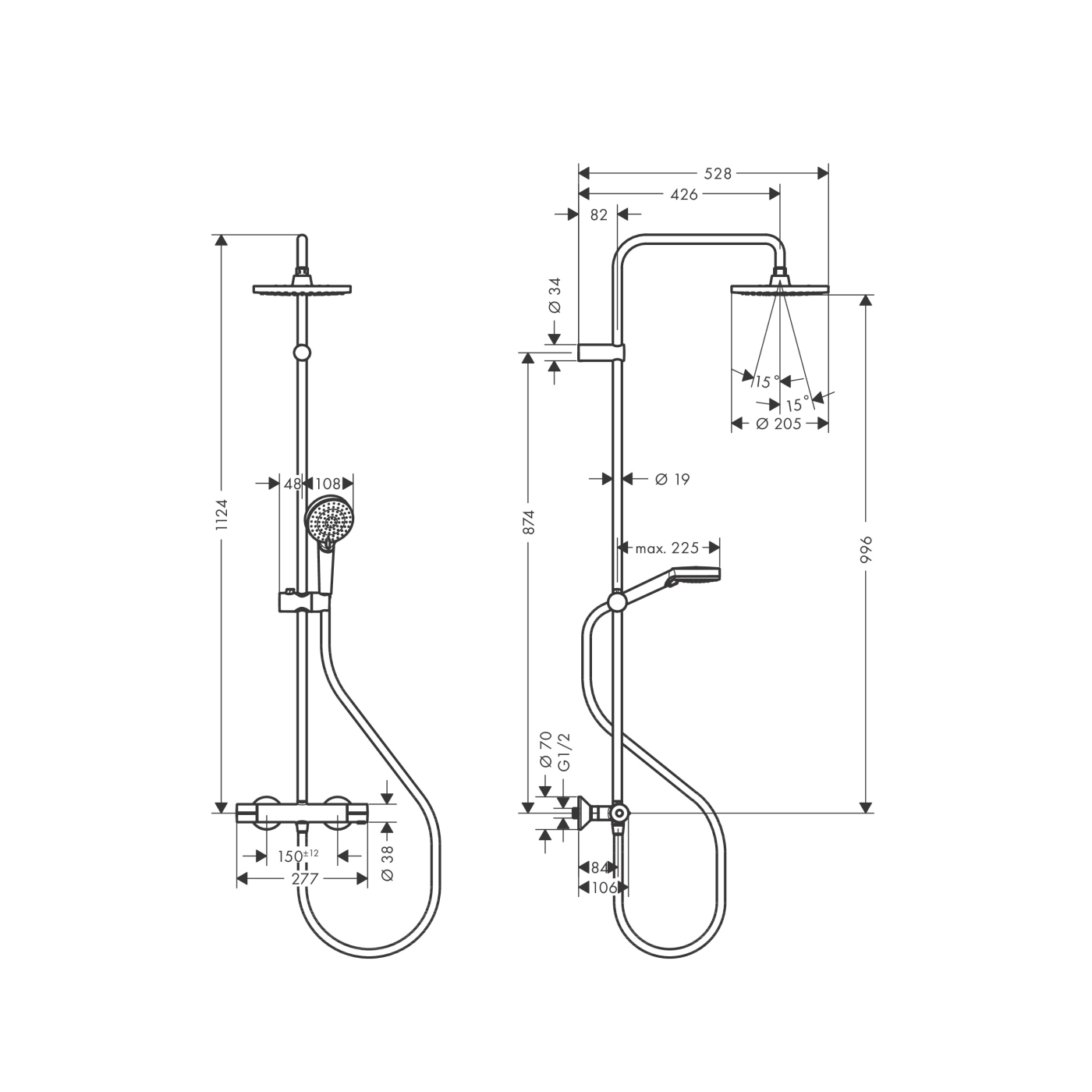 Hansgrohe Vernis Blend 200 Matt Black nadglavni tuš okrugli, ručni tuš sa termostatskom baterijom, usponskom šipkom sa klizačem, držačem i crevom Isiflex B'1600 26276670  