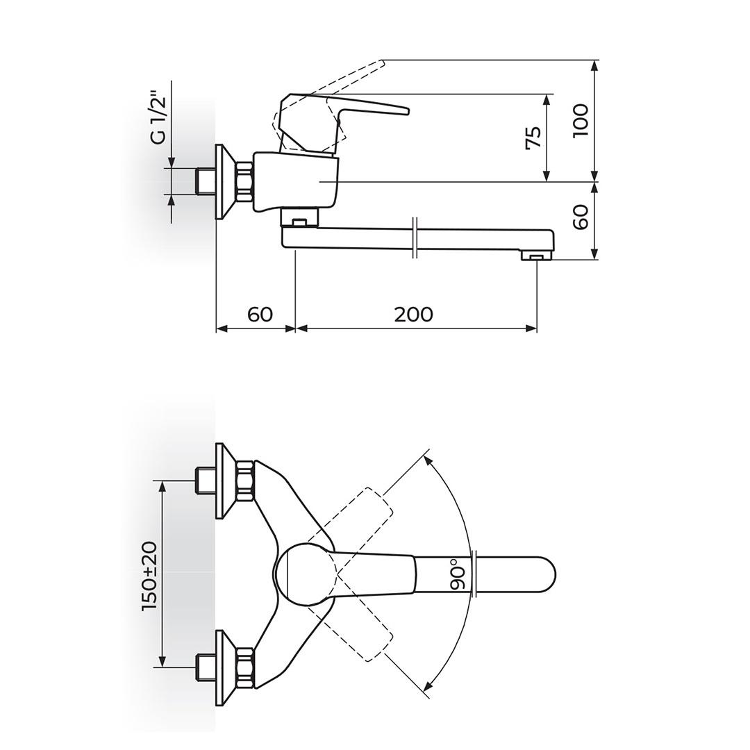 Rosan Cubo 200 Chrome baterija (slavina) za umivaonik/sudoperu zidna JC32120