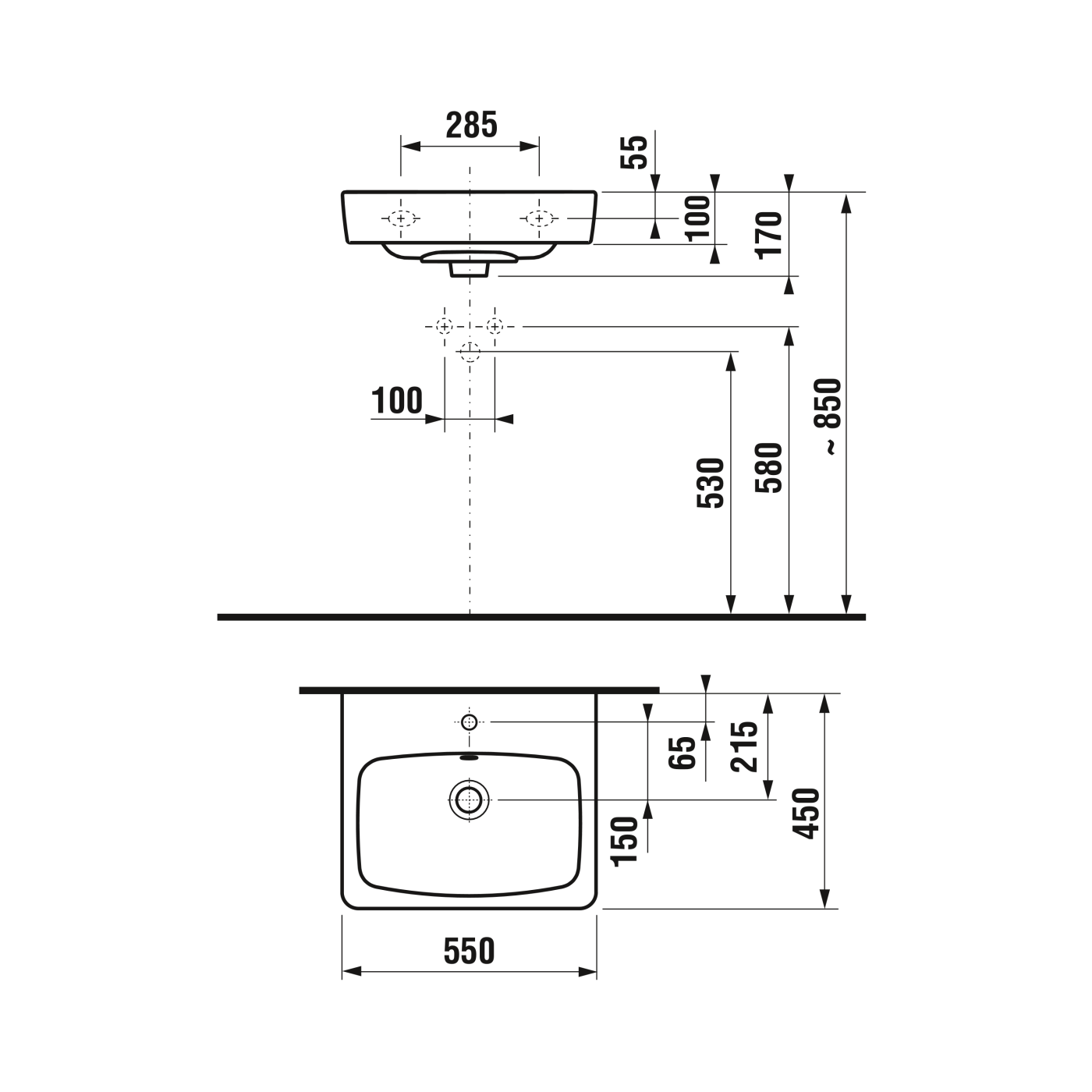 Jika Lyra Plus White umivaonik (lavabo) 55x45x1,7 konzolni sa rupom za bateriju i sa prelivom 8.1038.1.000.104.1