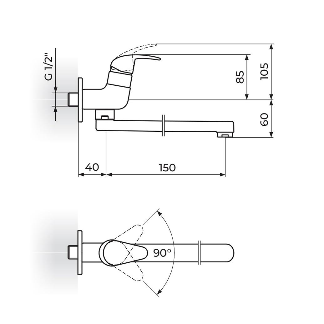 Rosan Perla 150 Chrome baterija (slavina) zidna za hladnu vodu JP522015