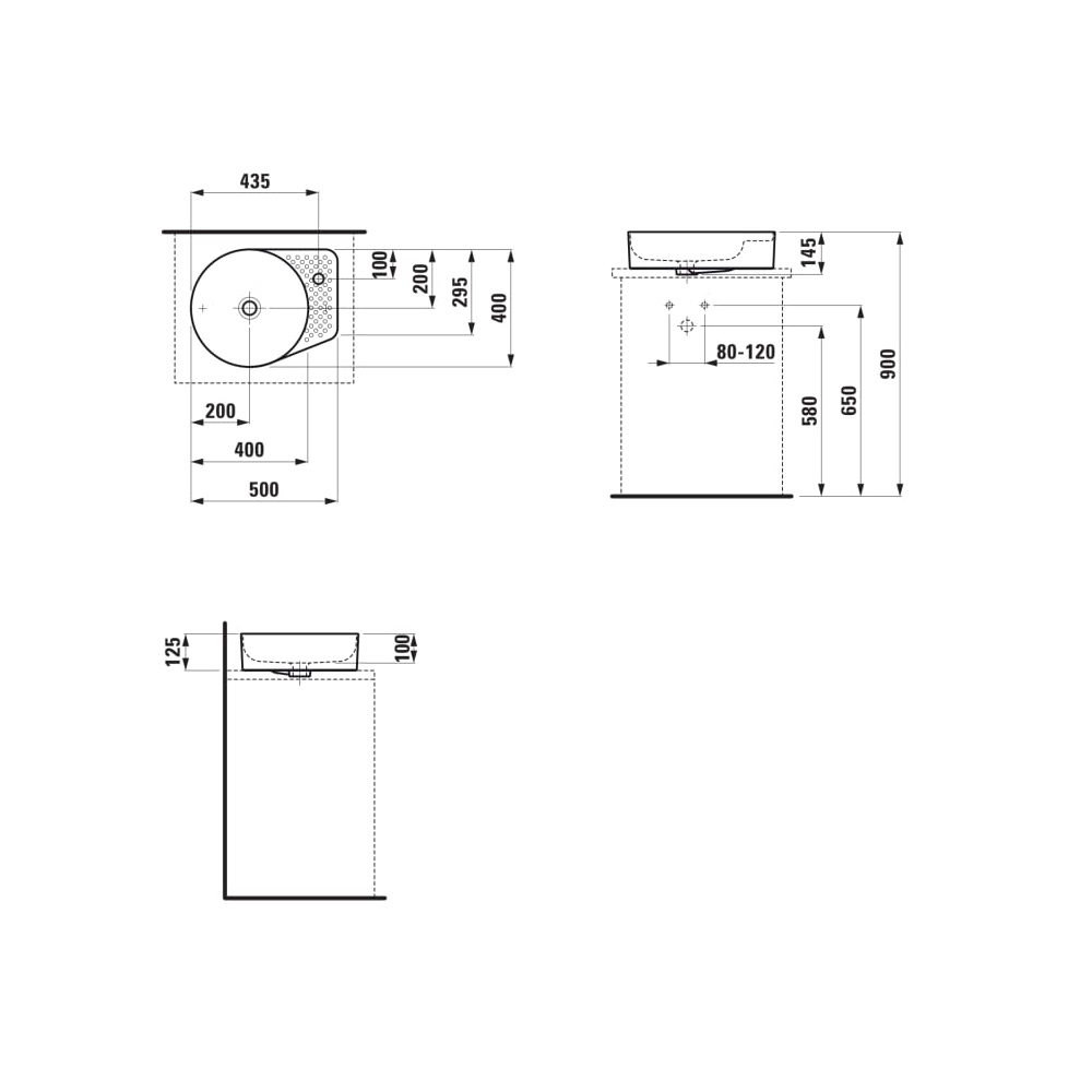 Laufen Val White umivaonik (lavabo) 50x40x12,5 nadgradni sa rupom za bateriju i prelivom 8.1228.1.000.104.1