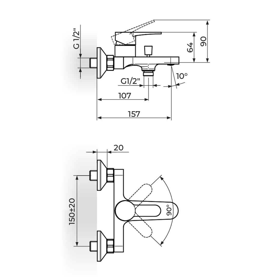 Rosan Blau Matt Black baterija (slavina) za tuš sa izlivom B133100B