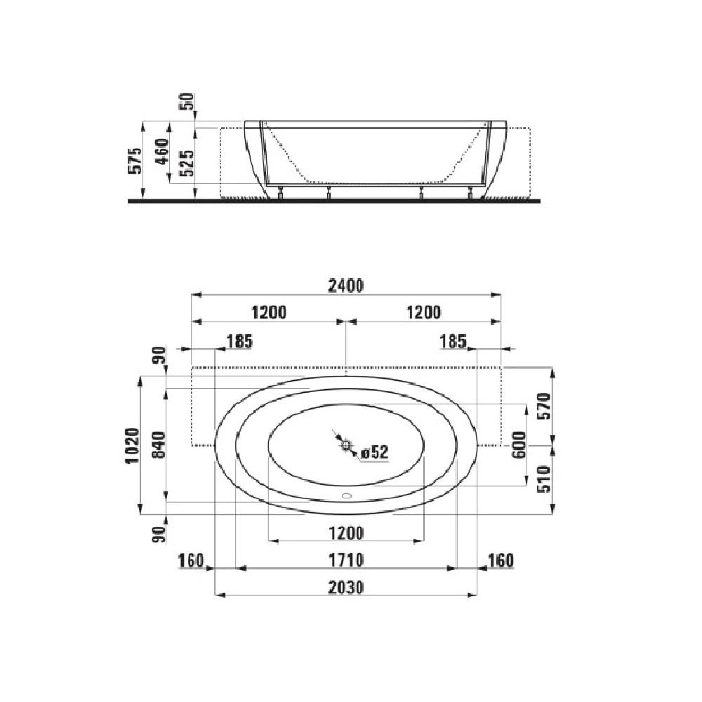 Laufen Il Bagno Alessi White kada 203x102x57,5 ovalna, poluugradna, sa centralnim izrezom, ramom, senzornim upravljenjem vode, vazdušnom masažom, LED osvetljenjem i dezinfekcijom 2.4497.0.000.695.1