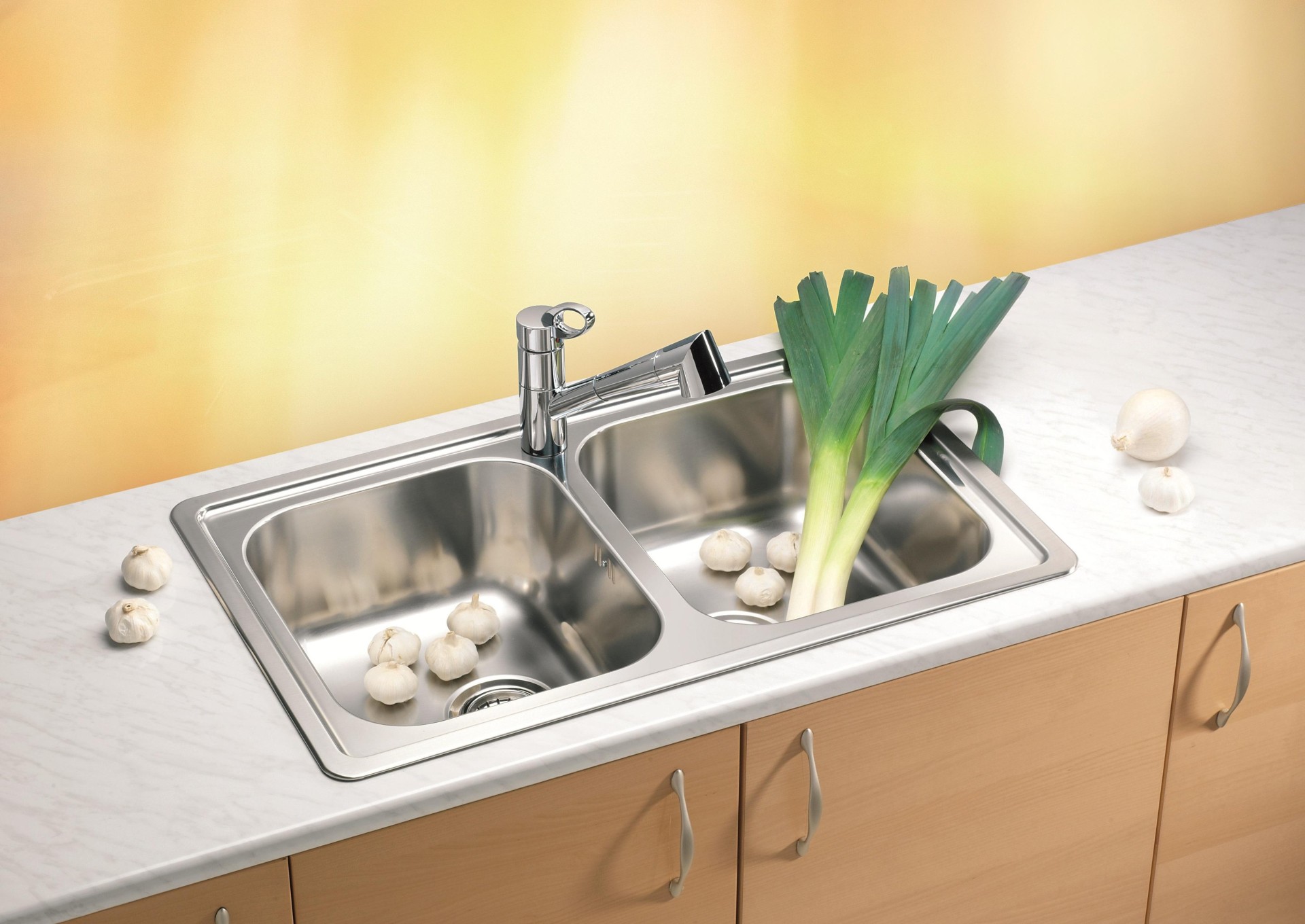 Alveus Elegant 40 Satin Finish sudopera ugradna pravougaona prohromska 81x51x19 sa dve posude, odlivnim ventilom sifona i sifonom 1009383