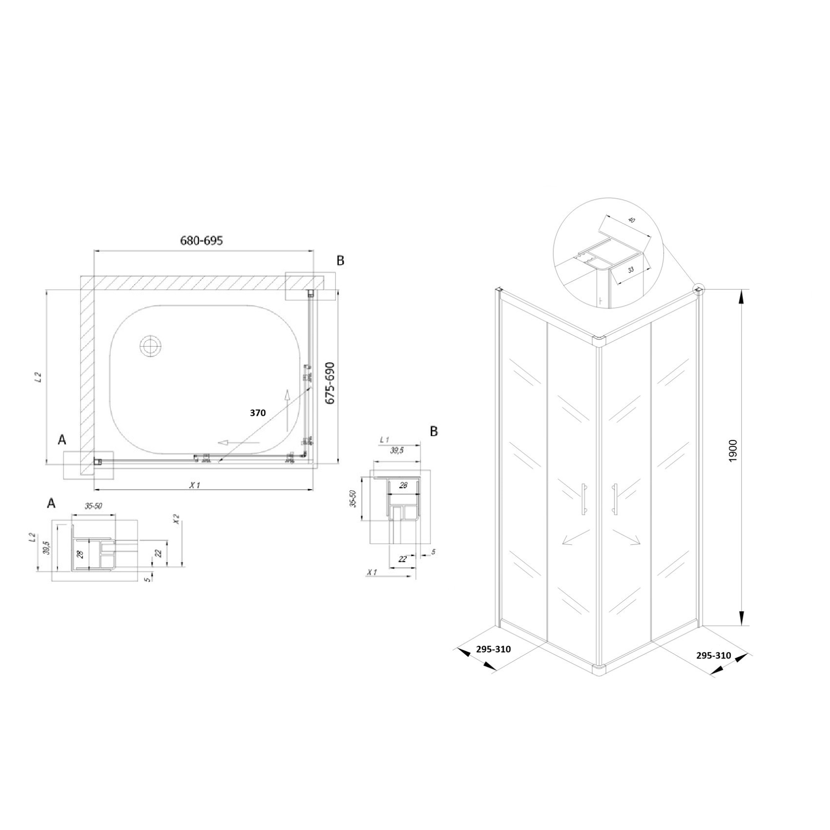 Kolpa San SQ Line 70x70 Chrome tuš kabina četvrtasta visine 1900mm sa kaljenim Chinchilla staklom debljine 5/6mm 512650