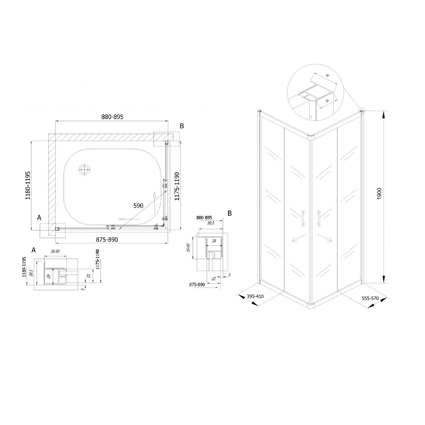 Kolpa San SQ Line 120x90 Chrome tuš kabina četvrtasta visine 1900mm sa kaljenim providnim staklom debljine 5/6mm 513320