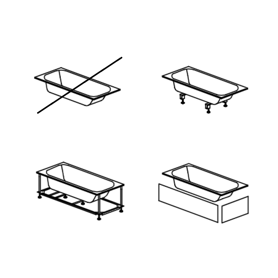 Kolpa San Evelin/Tamia White 170x75 kraća i duža obloga i postolje (podkonstrukcija) za kade za kupanje četvrtaste visine oko 57cm 571280