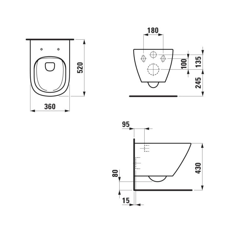 Laufen Lua Rimless White WC šolja 36x52x35 konzolna četvrtasta 8.2008.0.000.000.1 + Laufen Lua Slim SoftClose White daska za WC šolju sporospuštajuća i lakoskidajuća od duroplasta 8.9108.3.000.000.1