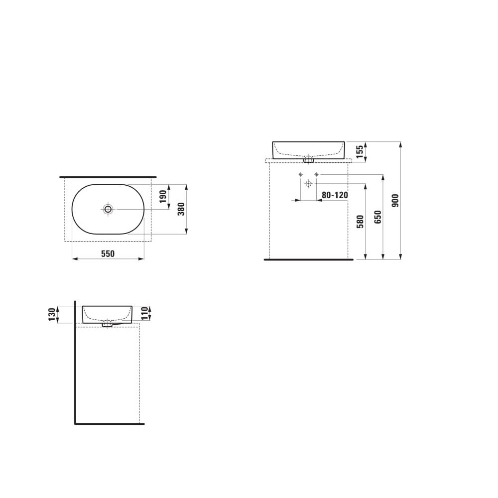 Laufen Savoy White umivaonik (lavabo) 55x38x13 nadgradni ovalni bez preliva 8.1294.4.000.109.1