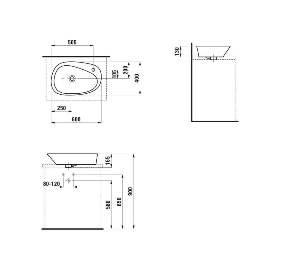 Laufen Palomba White umivaonik (lavabo) 60x40x13 nadgradni sa proširenom ivicom 8.1680.3.000.112.1 