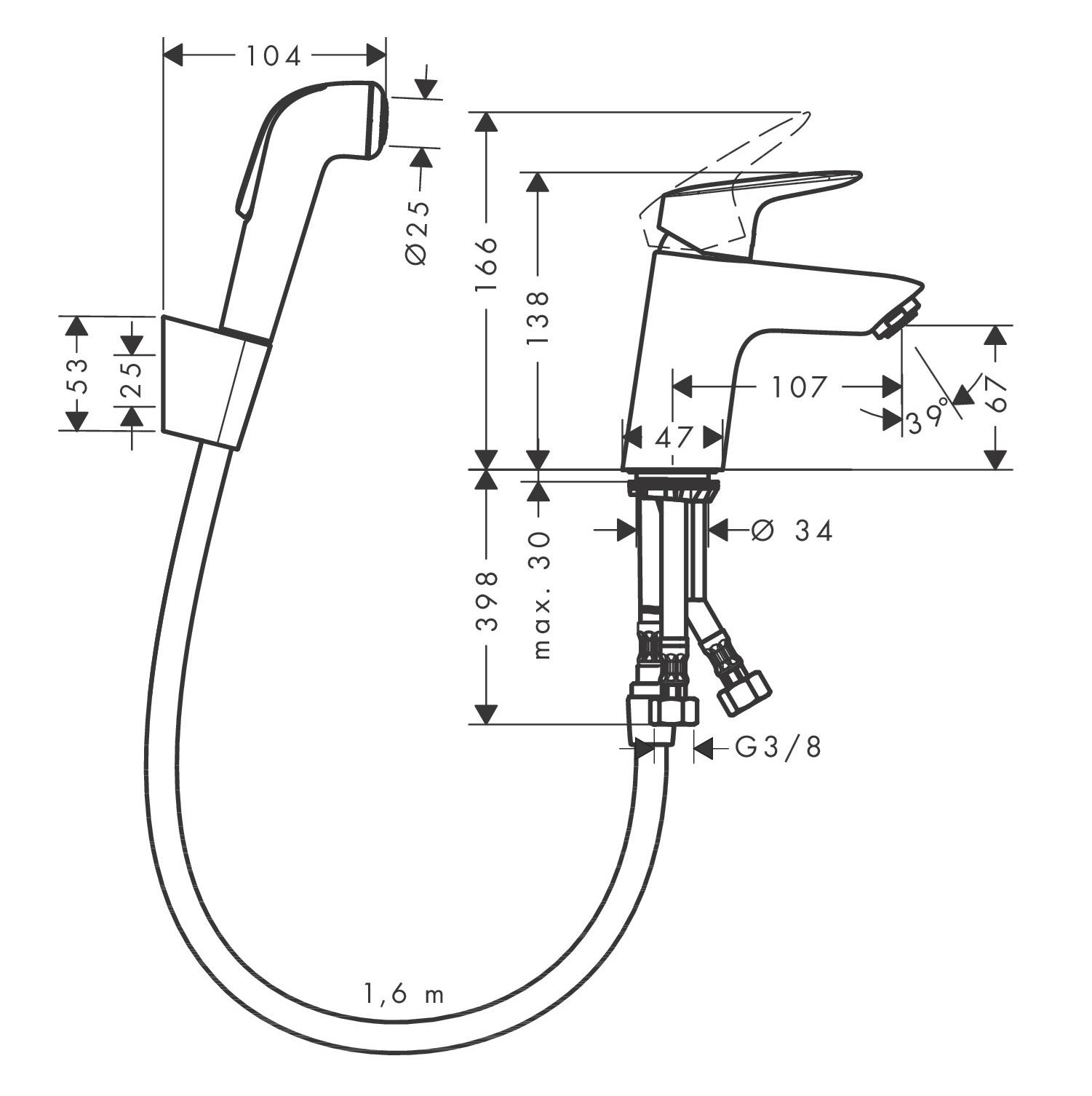 Hansgrohe Logis Chrome baterija (slavina) za umivaonik sa higijenskim tuš setom 71290000