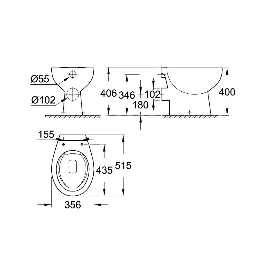 Grohe Bau Ceramic Rimless  White WC šolja podna 35,6x51,5x40 sa odvodom u zid (baltik) 39430000