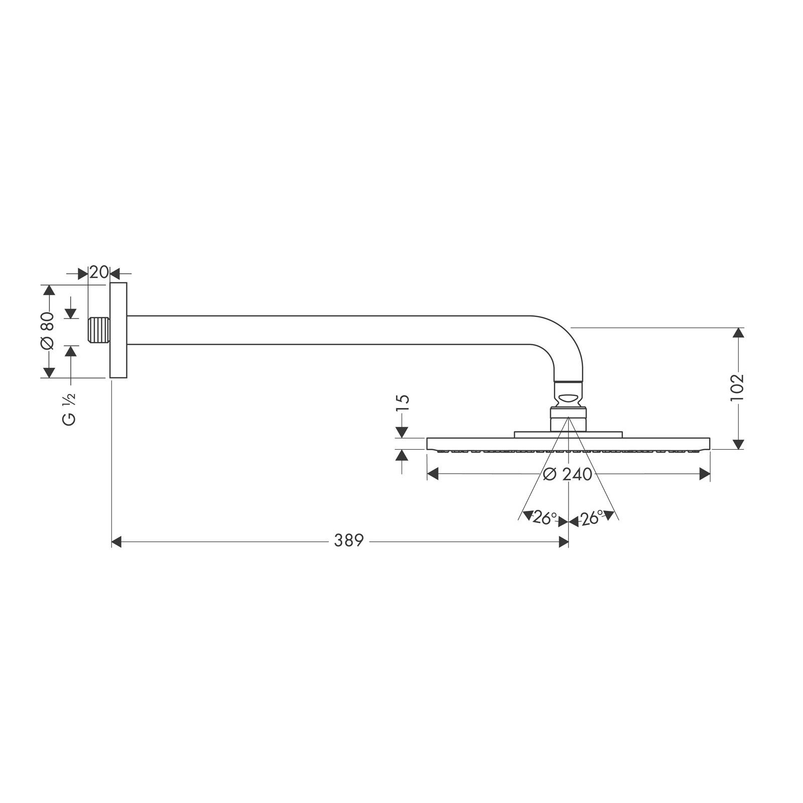 Hansgrohe Raindance S 240 Chrome nadglavni tuš okrugli sa 1 mlazom i držačem nadglavnog tuša zidnim od 389mm 27474000