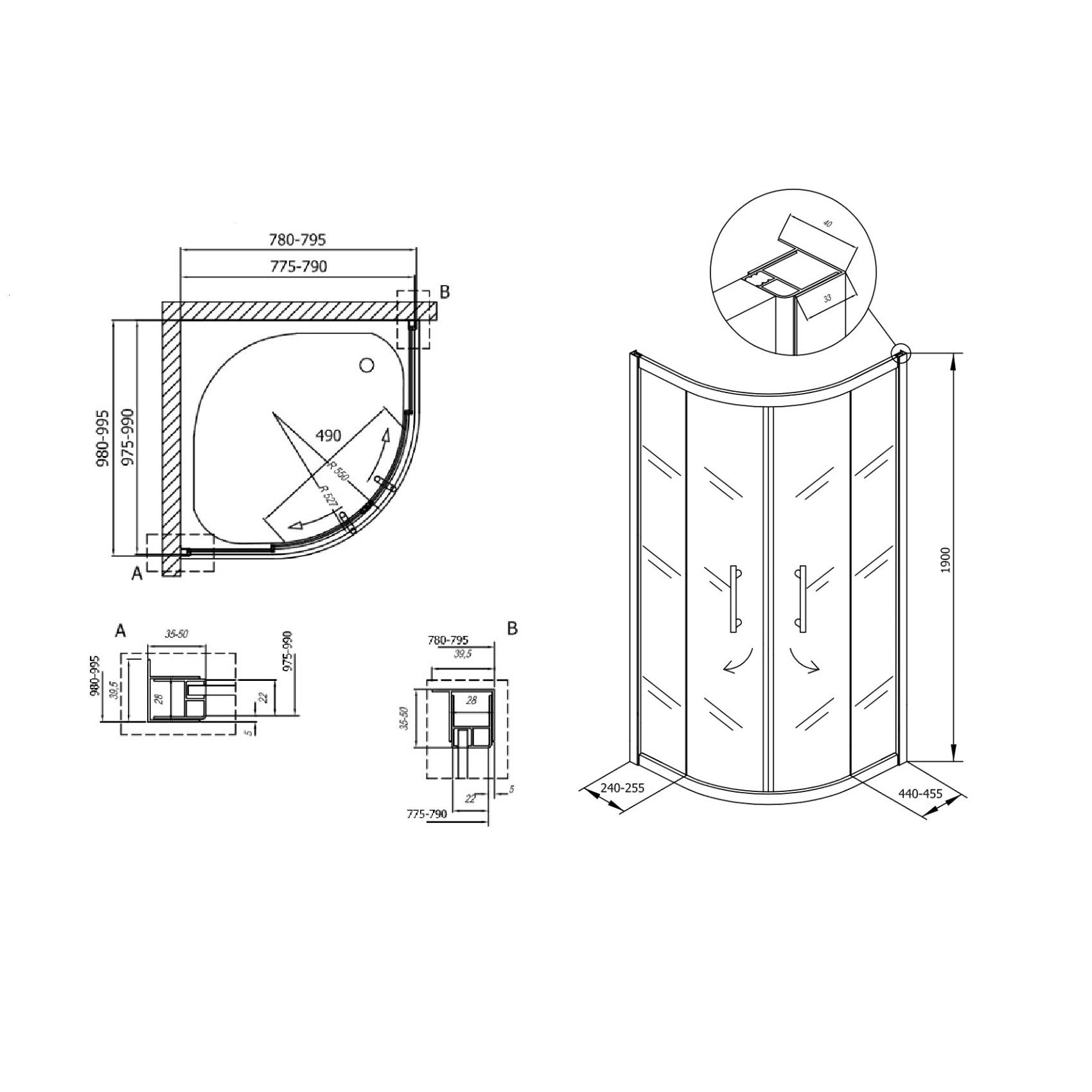 Kolpa San SQ Line 80x100 Chrome tuš kabina polukružna visine 1900mm sa kaljenim providnim staklom debljine 5/6mm 511480