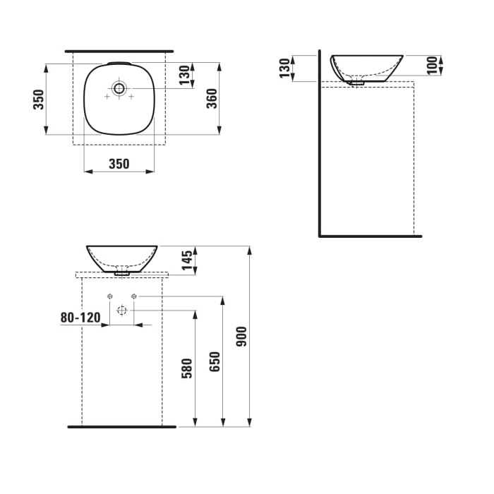 Laufen Ino White umivaonik (lavabo) 36x35x14,5 nadgradni bez rupe za bateriju 8.1230.0.000.112.1
