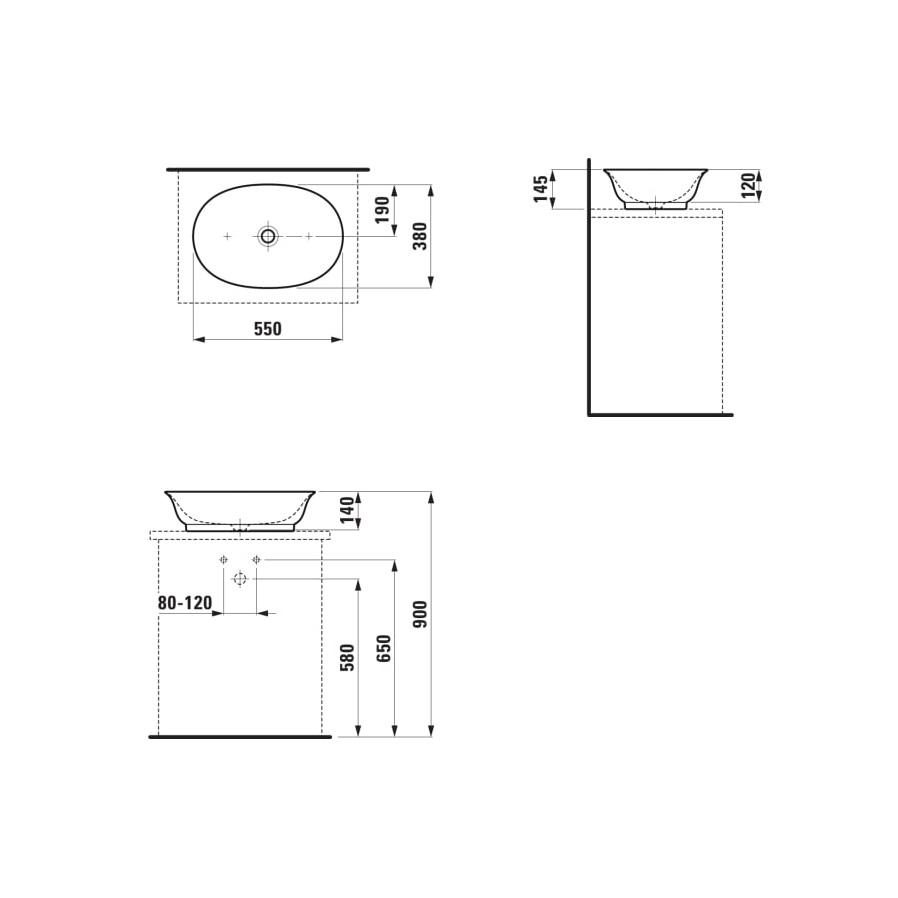 Laufen New Classic White umivaonik (lavabo) 55x38x14 nadgradni 8.1285.2.000.112.1