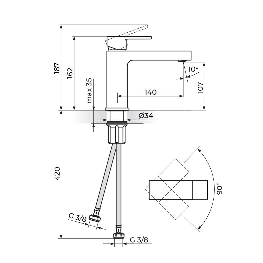 Rosan Quadro 107 White/Chrome baterija (slavina) za umivaonik JQ30201W