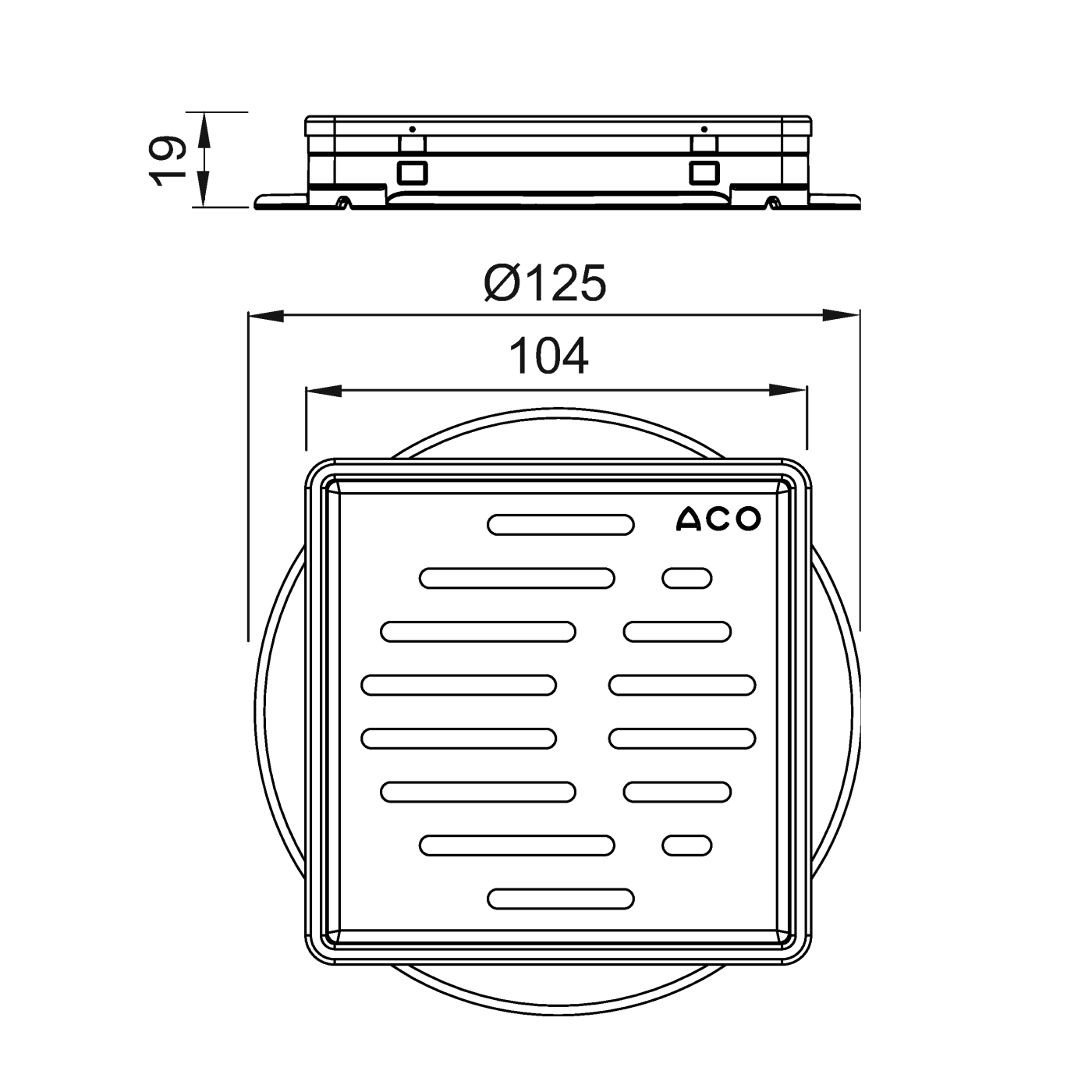 Aco MG Drain 105x105 Chrome pokrivna perforirana rešetka za podni slivnik sa ramom od nerđajućeg čelika debljine 2mm 9010.68.06