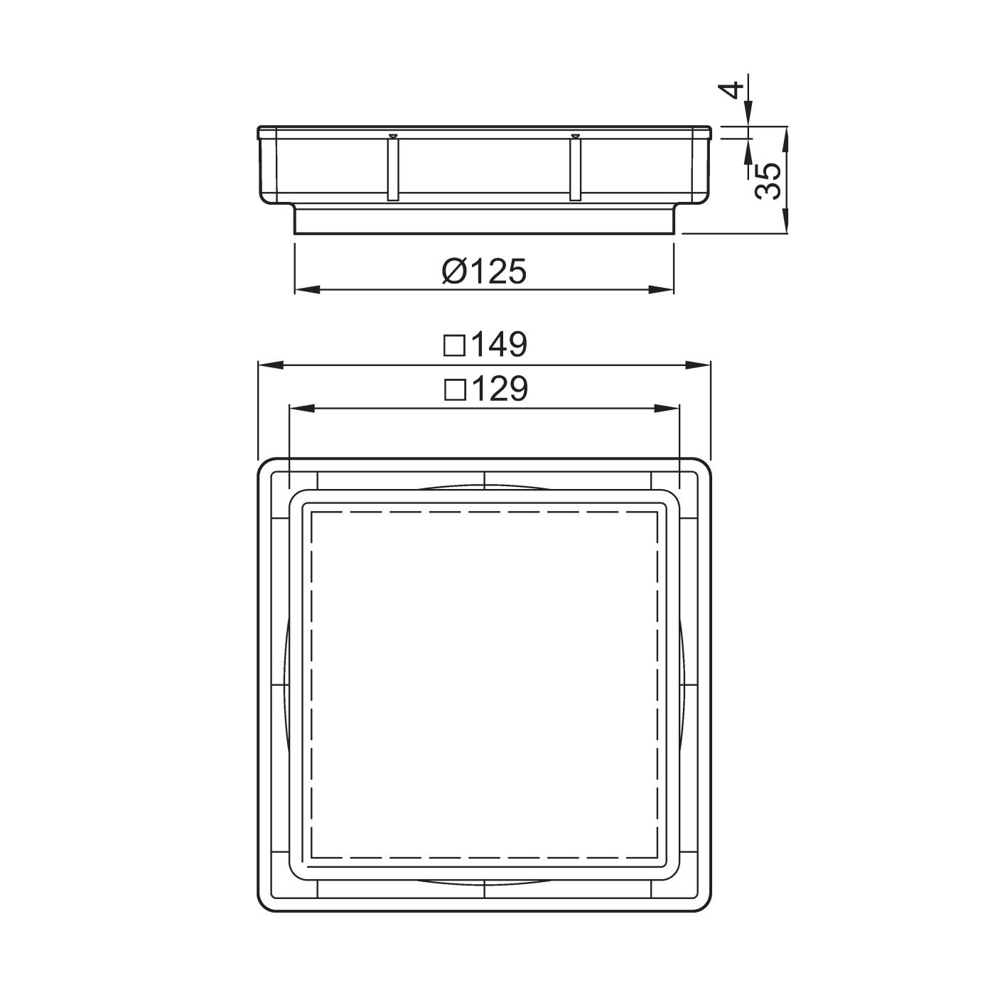 Aco MG Drain 150x150 Chrome pokrivna rešetka za ispunu pločicom sa ramom od nerđajućeg čelika i gornjim delom sifona visine 26mm 620477